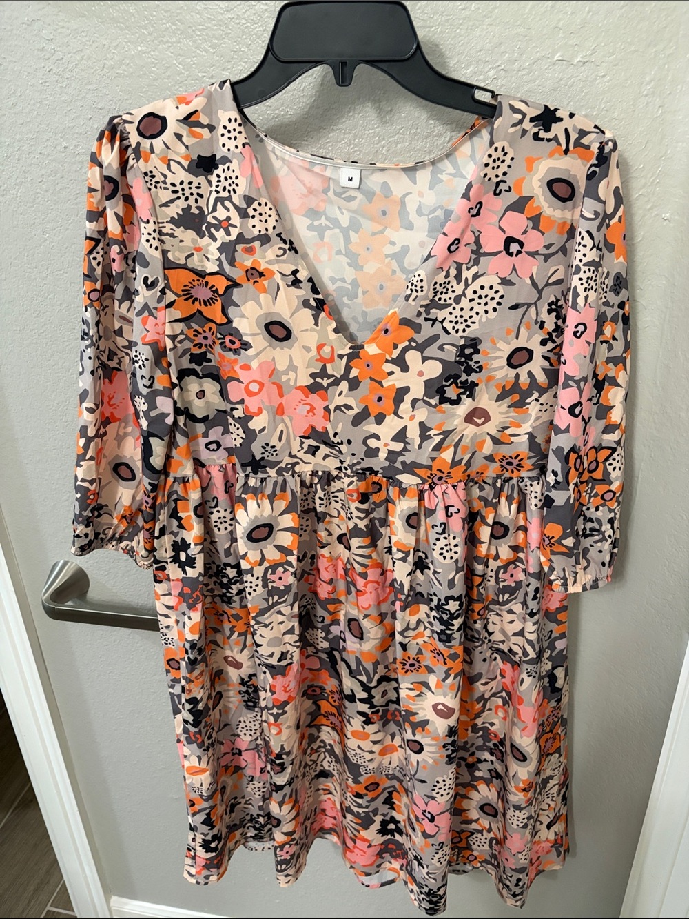 Floral V-Neck Women’s Dress in Pink & Orange